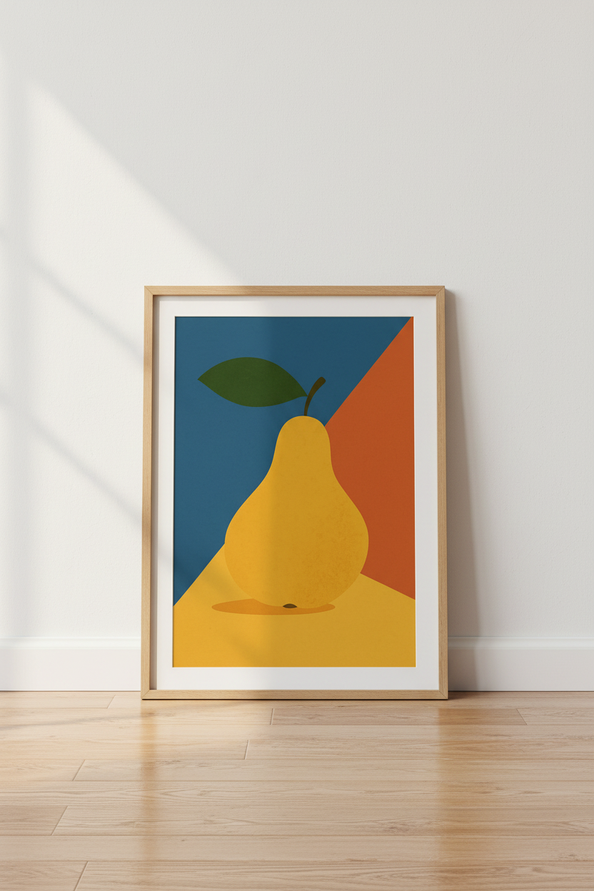 Abstract Pear Wall Art Print | Mid Century Modern Kitchen Decor | Geometric Fruit Poster | Warm Earth Tone Minimalist Art