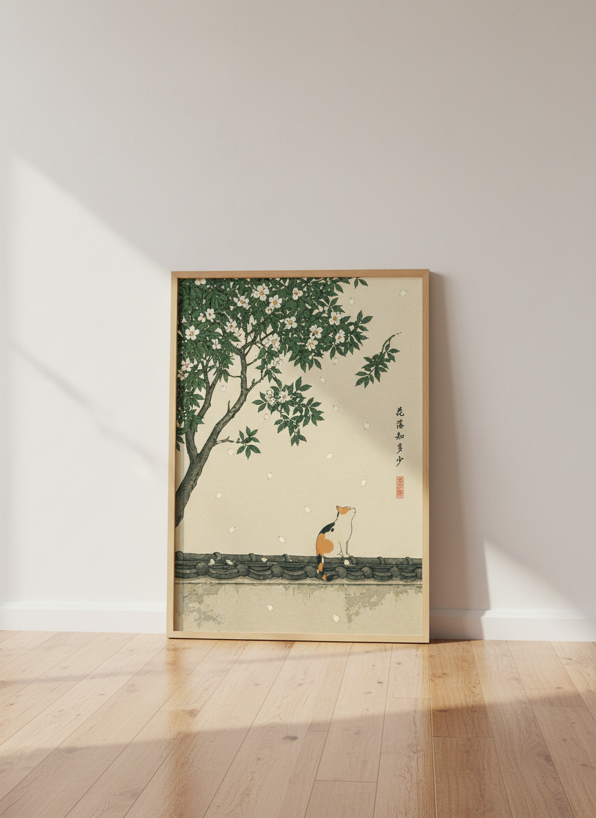 Ukiyo-e Cat Wall Art Print | Japanese Art Print, Calico Cat Art, Cat Home Decor