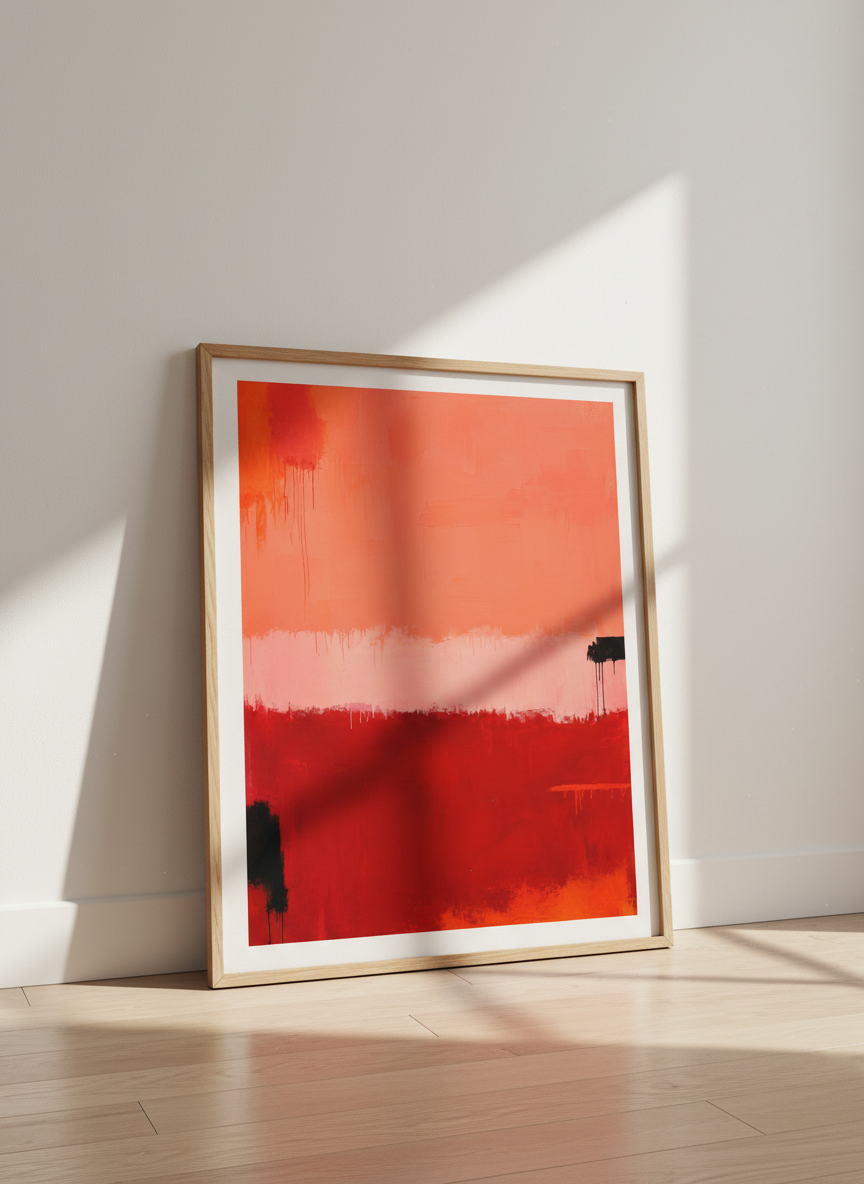 Abstract Art Print Framed | Orange & Red Minimalist Wall Art | Modern Living Room Decor | Ready to Hang Gradient Poster