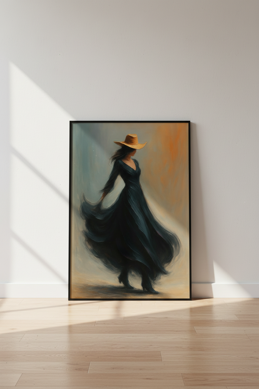 Abstract Woman with Hat Art Print | Modern Southwestern Decor | Bohemian Wall Art | Farmhouse Poster Gift | Digital or Framed