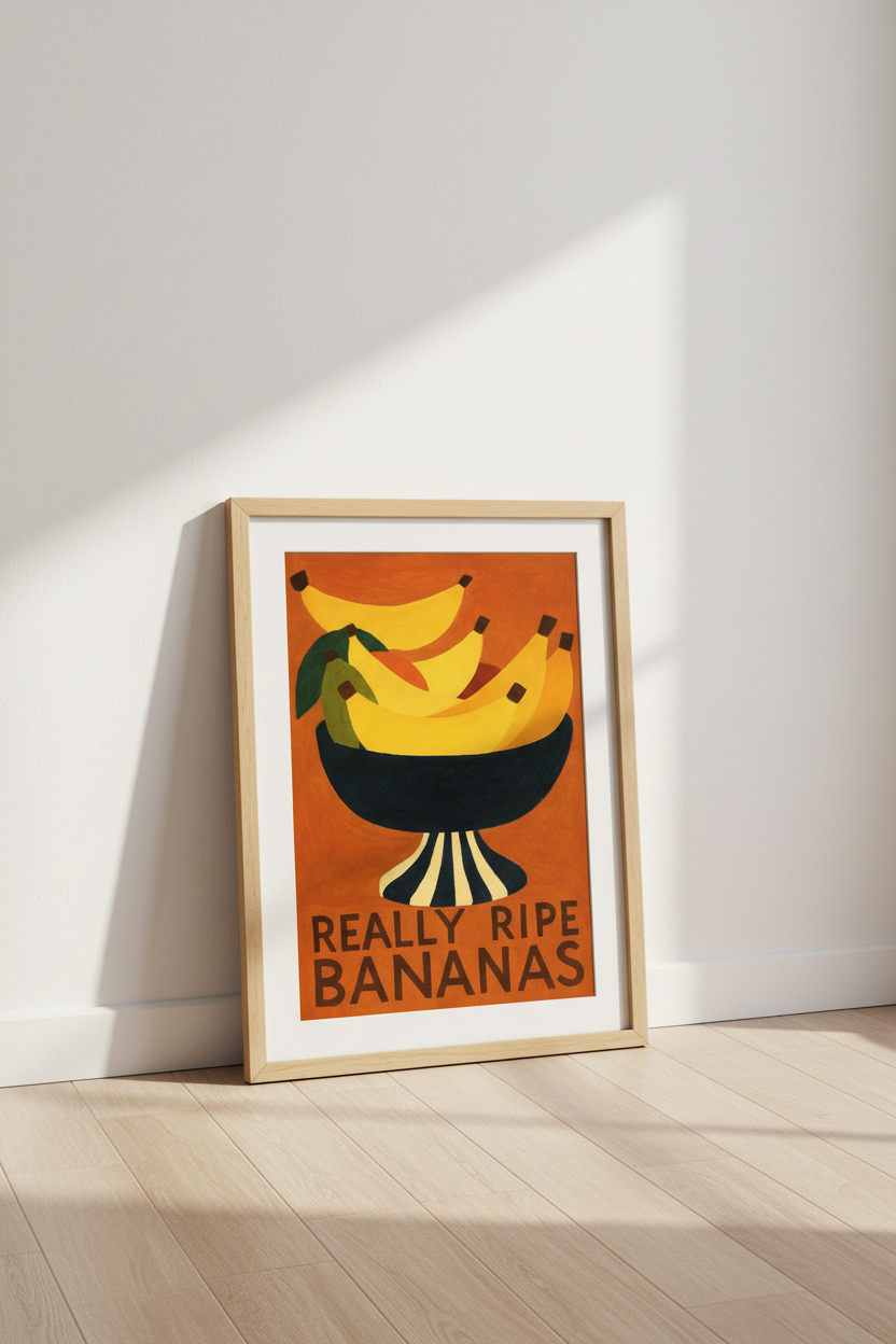 Retro Fruit Bowl Wall Art Print | Kitchen Dining Room Decor | Mid Century Modern Food Poster | Framed Bananas Art