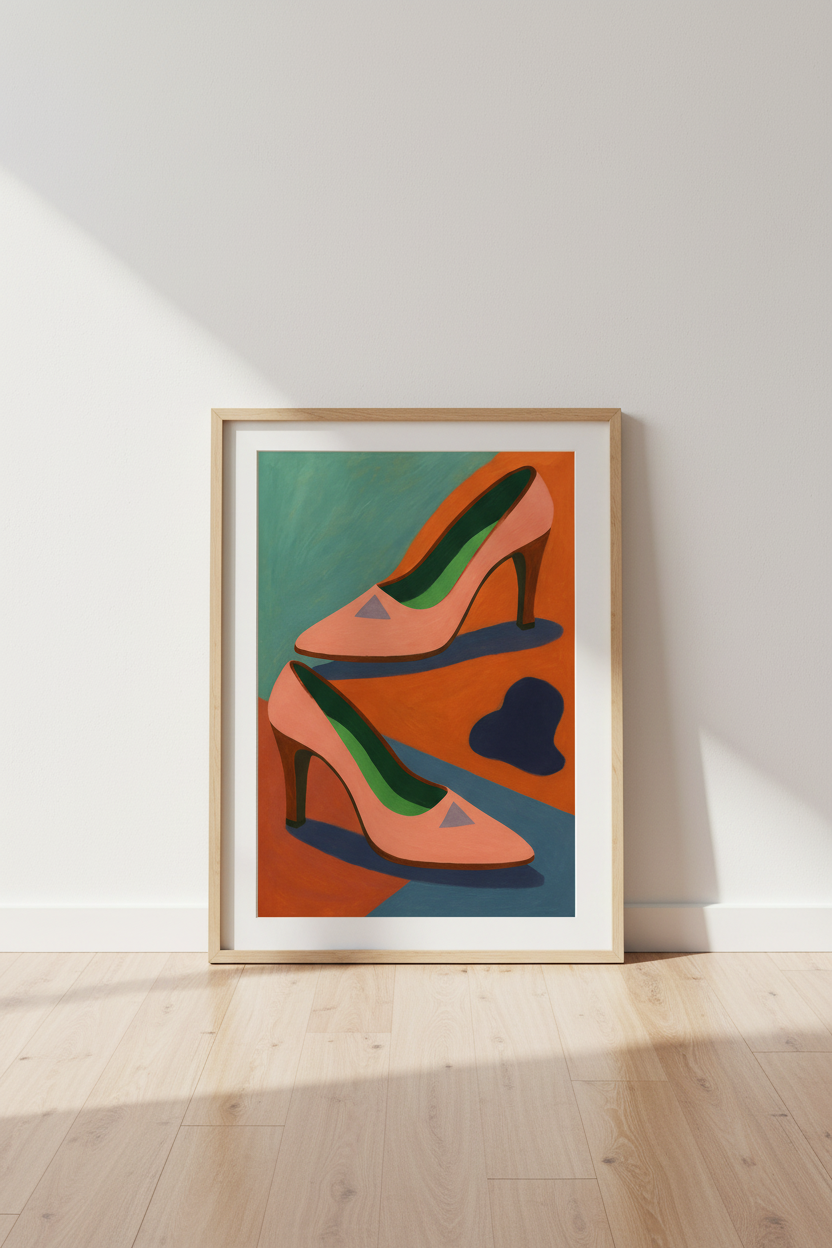 Minimalist High Heels Wall Art Print | Modern Fashion Poster Decor | Abstract Feminine Shoe Framed Art, Ready to Hang