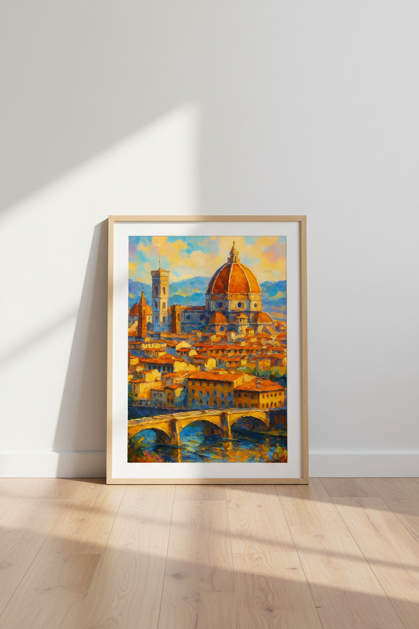 Impressionist Florence Duomo Wall Art Print | Italy Travel Decor | Vibrant Cityscape Poster | Tuscany Cathedral Gift