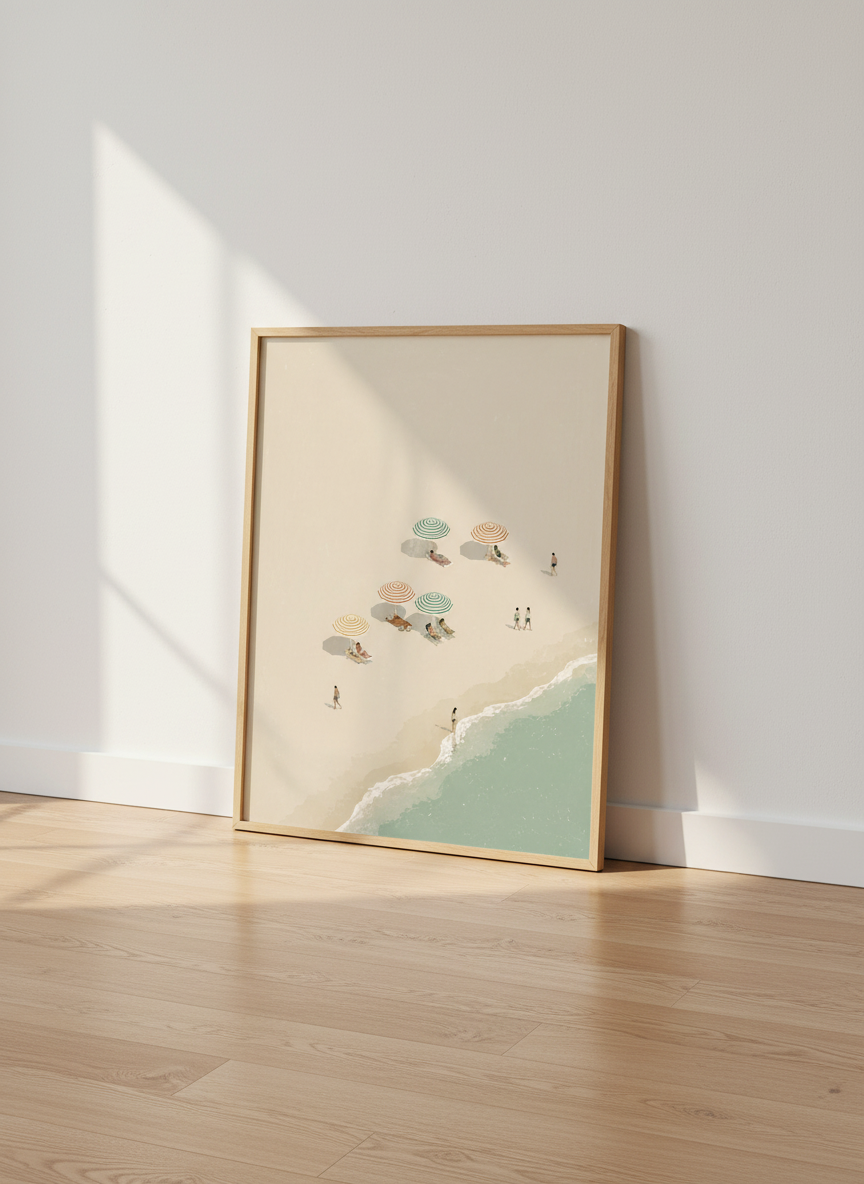 Beach Day View Wall Art Print | Coastal Decor | Minimalist Retro Beach Poster