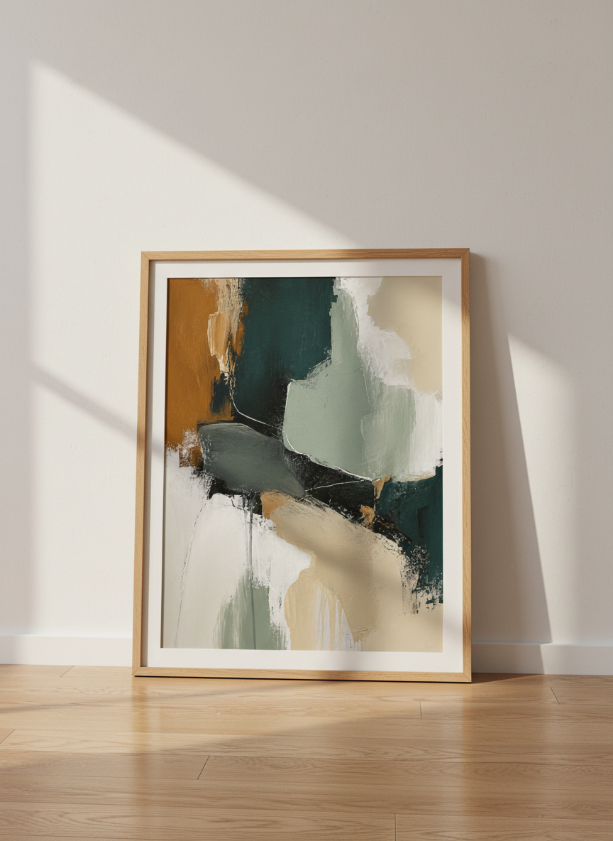 Abstract Emerald & Gold Wall Art Print | Boho Living Room Decor | Modern Aesthetic Bedroom Wall Decor | Unframed, Framed, Digital