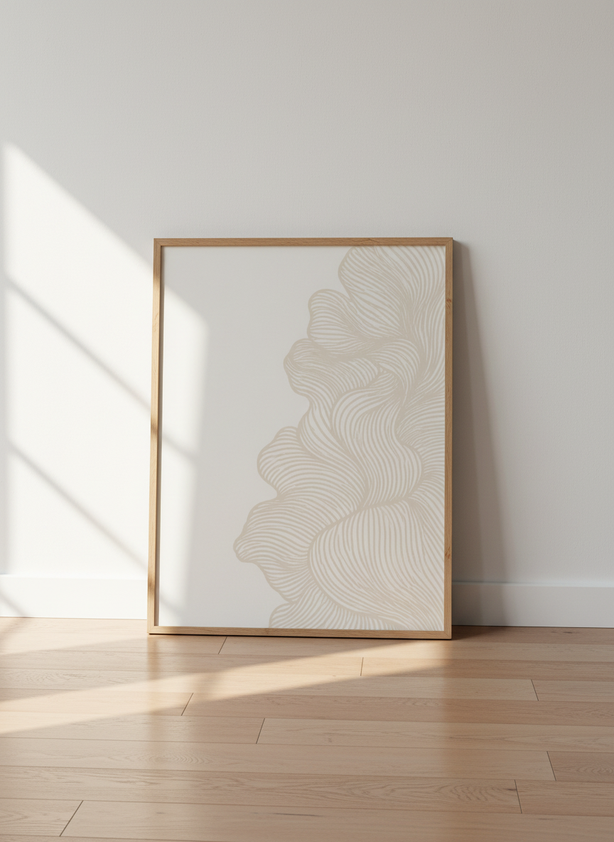Abstract Waves Wall Art Print | Modern Bedroom Decor | Neutral Aesthetic Poster | Minimalist Living Room Art | Beige Unframed Framed Digital