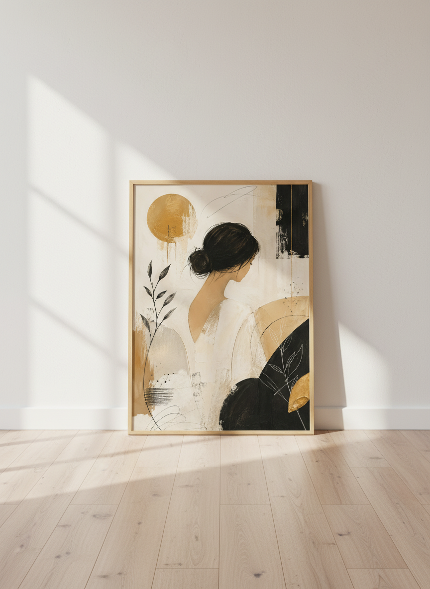 Abstract Woman Hair Bun Wall Art | Minimal Aesthetic Neutral Decor | Modern Figures Print