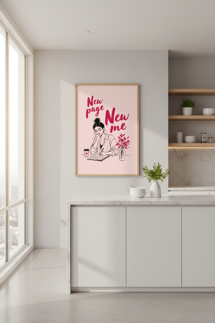 Feminine Journaling Wall Art Print | Pink Office Decor | Preppy Illustration Poster