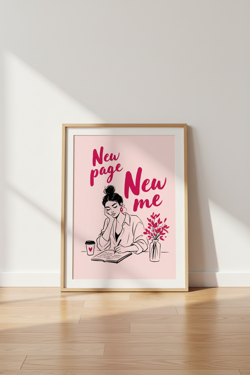 Feminine Journaling Wall Art Print | Pink Office Decor | Preppy Illustration Poster