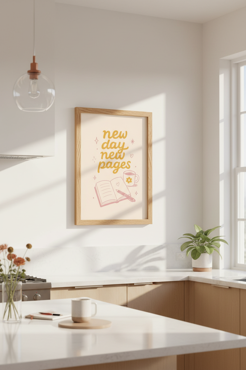 Retro Quote Wall Art | Preppy Aesthetic Decor | New Day New Pages Poster