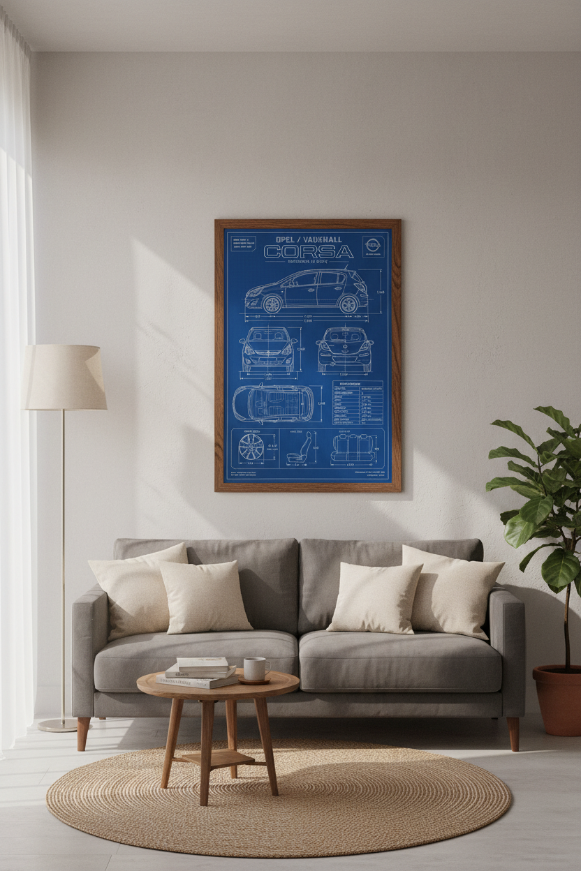 Opel Corsa D Blueprint Wall Art | Automotive Schema Poster, Garage Decor