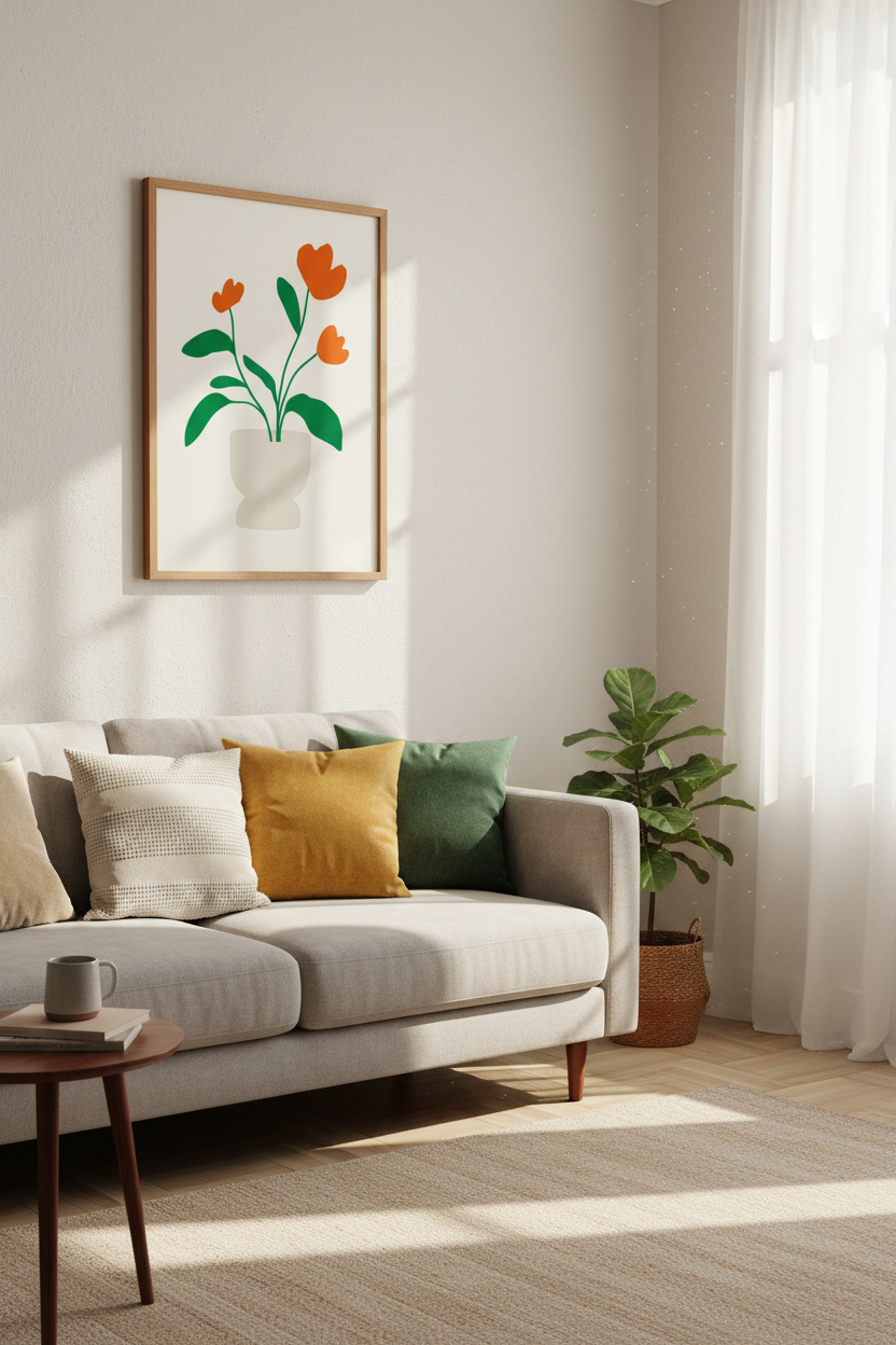 Minimalist Floral Bouquet Art Print | Orange Botanical Poster, Modern Boho Home Decor