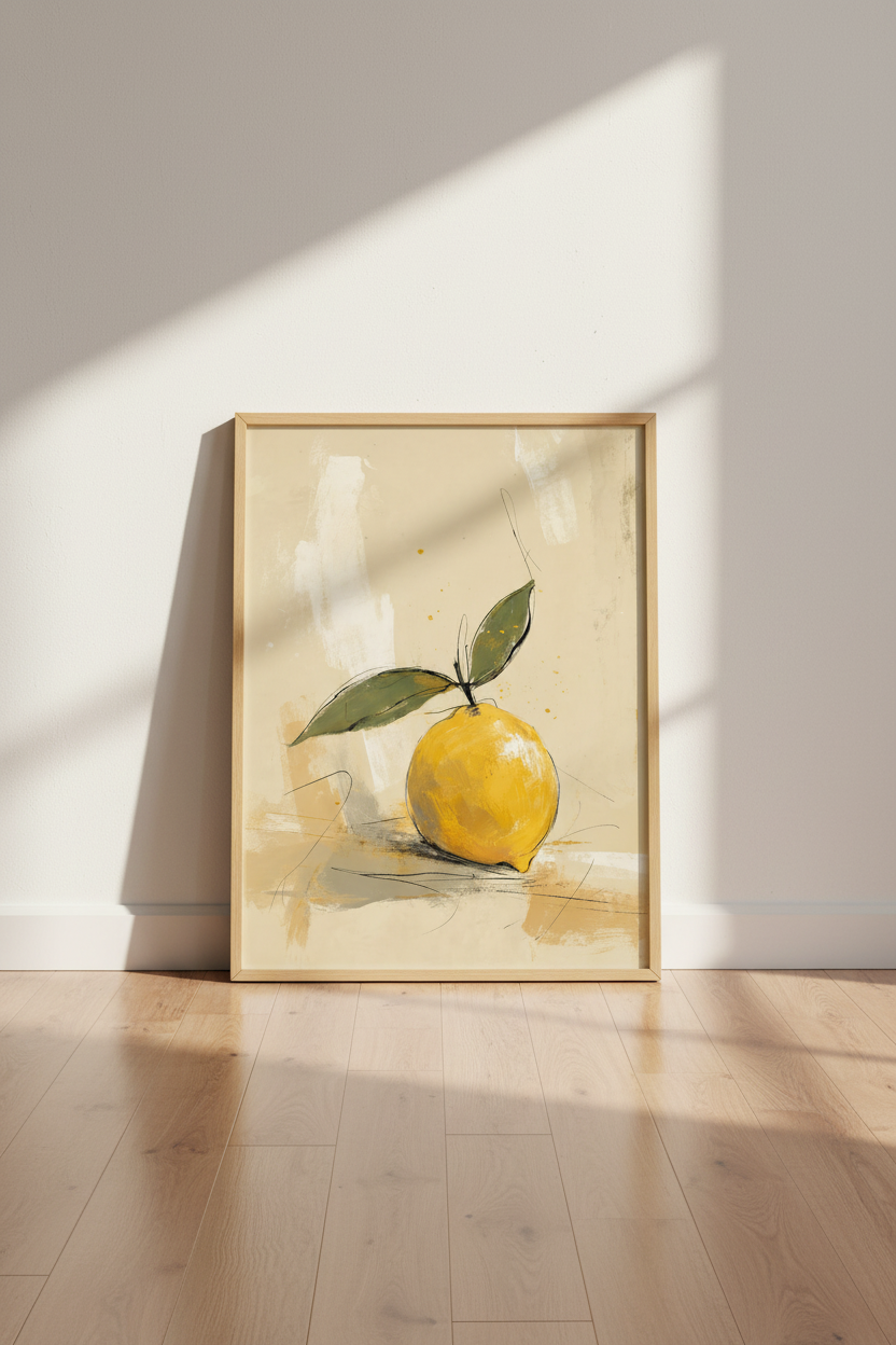 Lemon Still Life Wall Art | Yellow Kitchen Decor | Mediterranean Fruit Poster