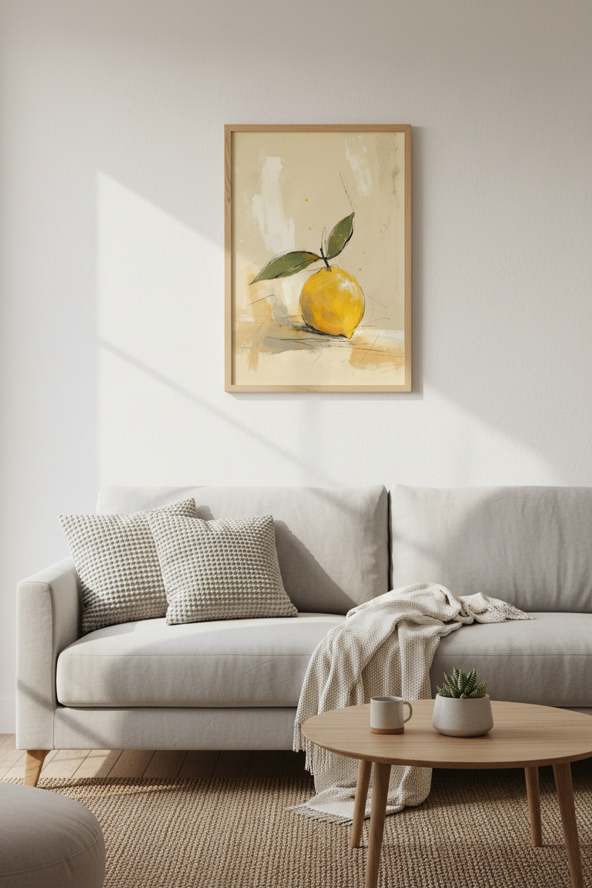 Lemon Still Life Wall Art | Yellow Kitchen Decor | Mediterranean Fruit Poster