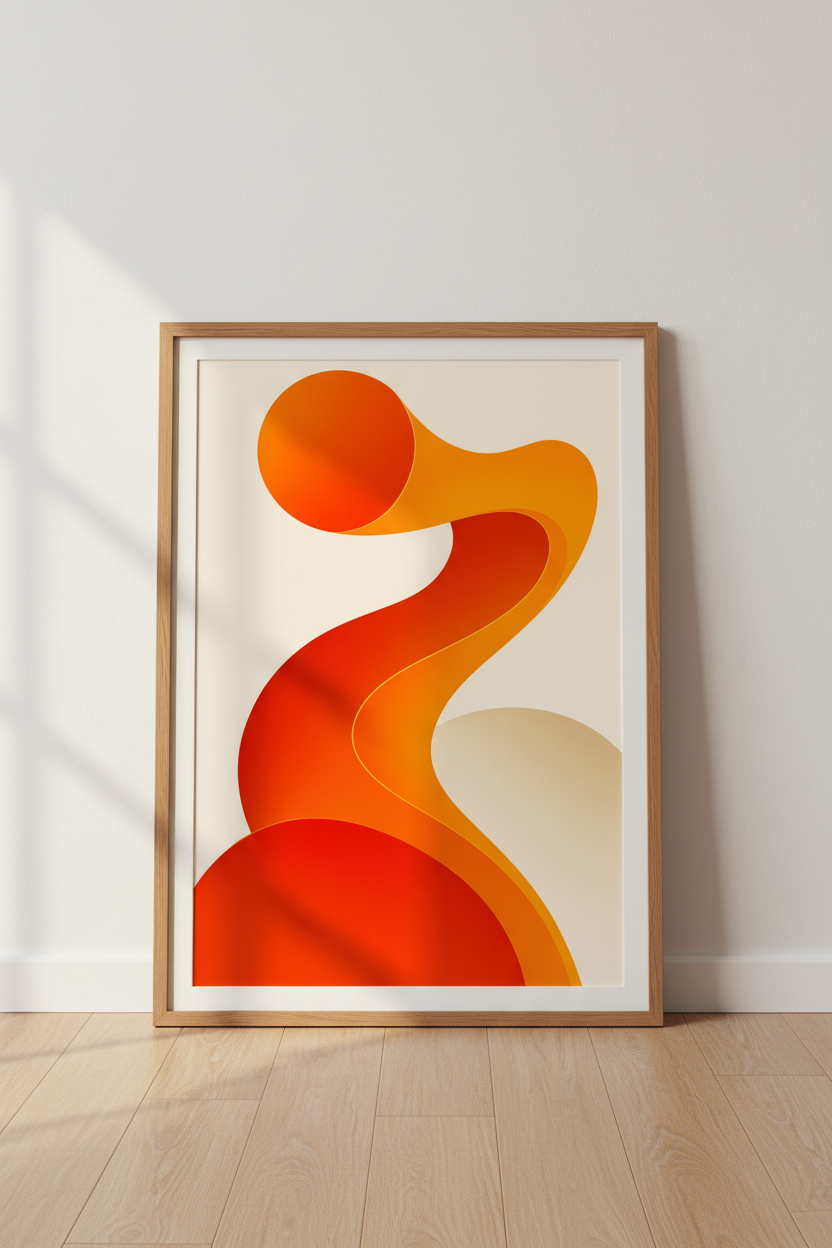 Retro Abstract Flow | Orange Mid Century Modern Poster, Living Room Wall Art