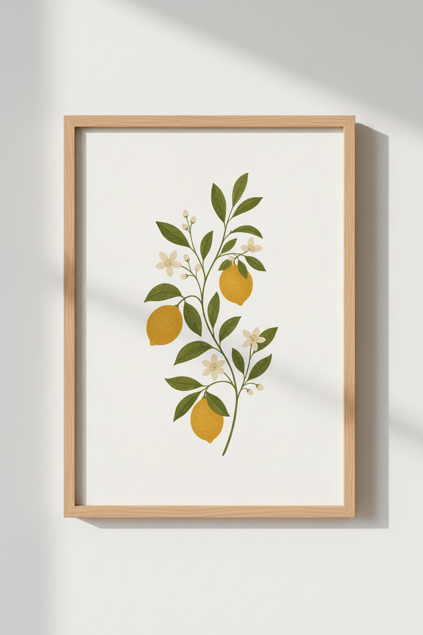 Lemon Branch Botanical Wall Art | Kitchen Decor | Minimalist Citrus Poster