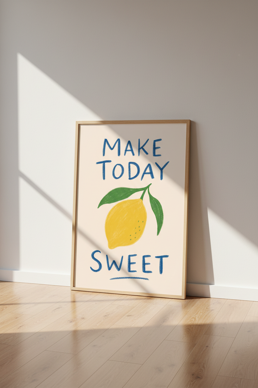 Make Today Sweet Lemon Wall Art Print | Kitchen Decor | Colorful Aesthetic Poster