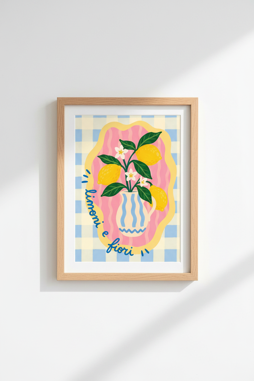 Blue Lemon Art Print | Italian Kitchen Decor | Mediterranean Fruit Wall Art