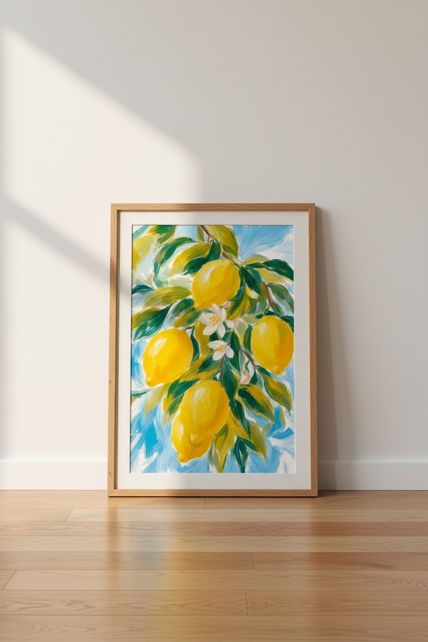 Lemon Wall Art Print | Living Room Decor | Bright Poster