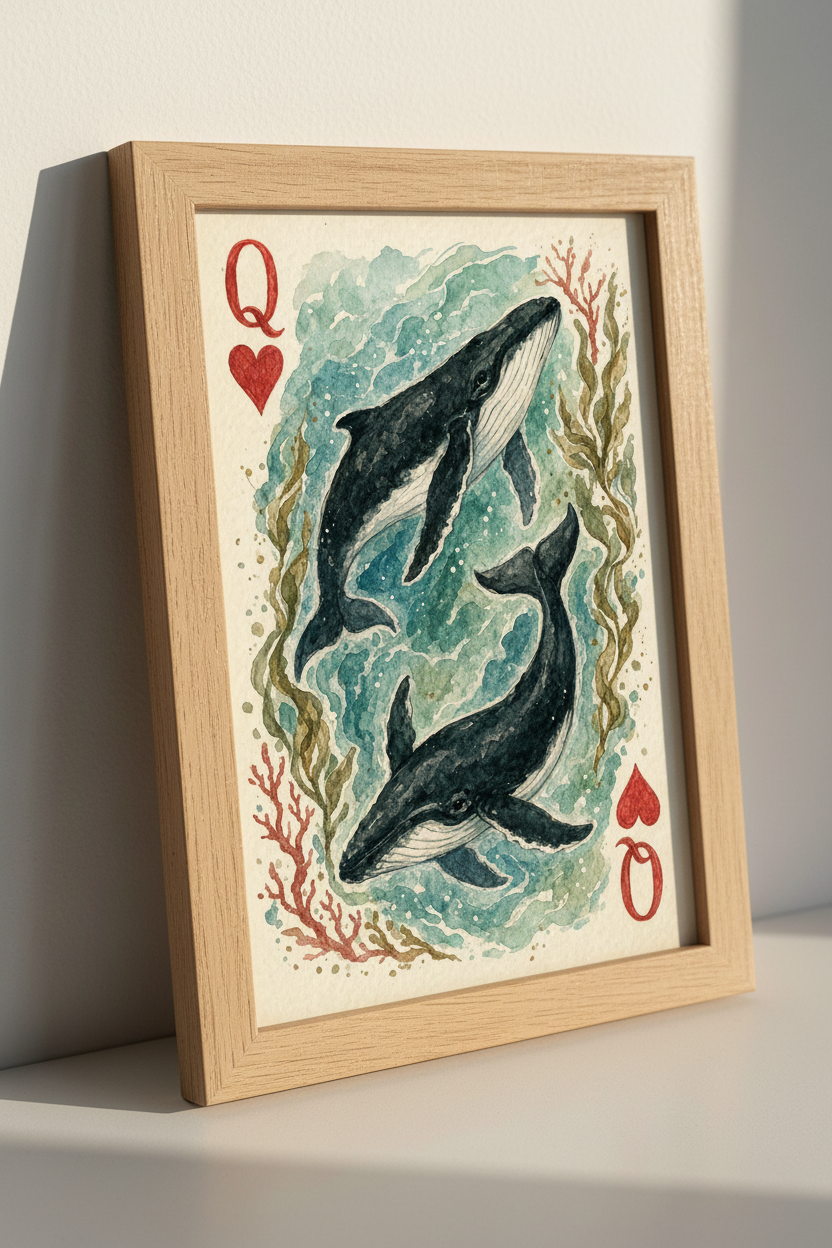 Whale Queen of Hearts Print | Nautical Watercolor Art | Coastal Beach House Decor