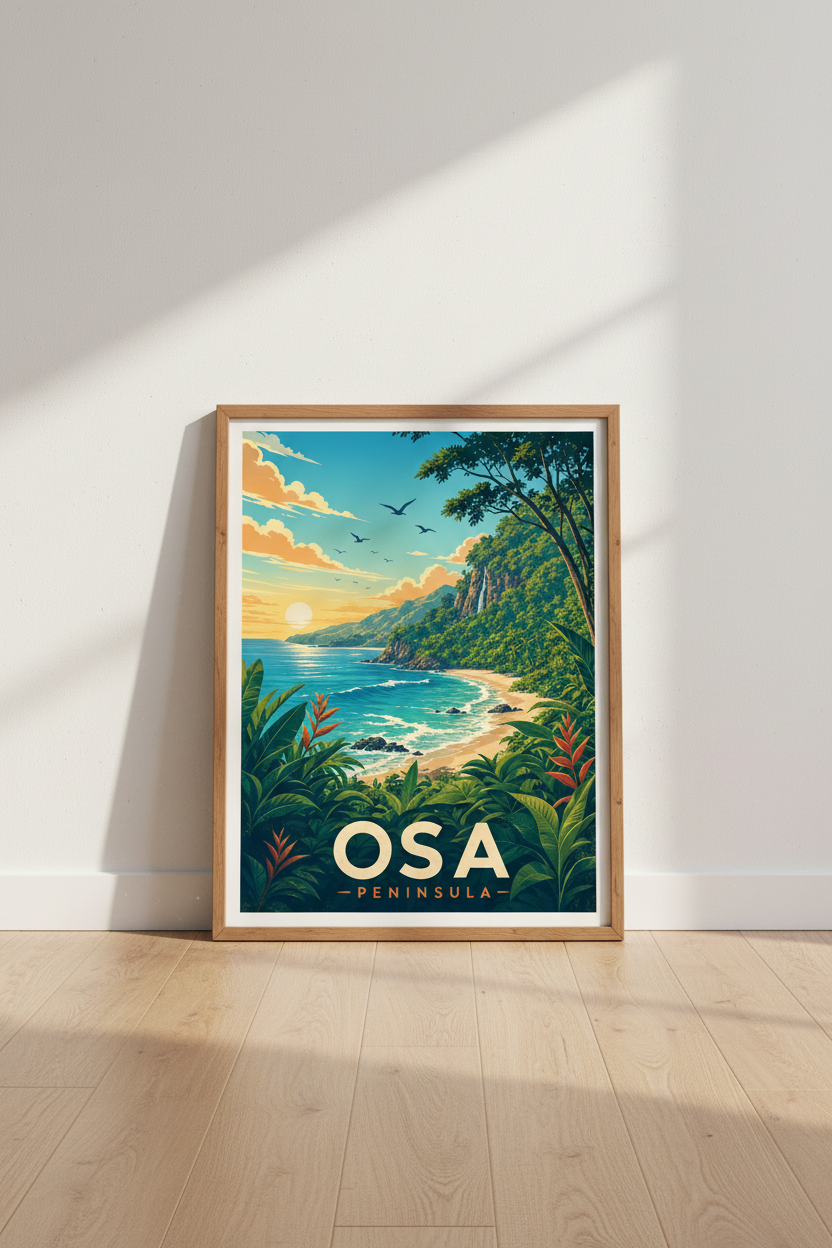 Osa Peninsula Costa Rica Travel Poster | Vintage Tropical Jungle Beach Wall Art Print