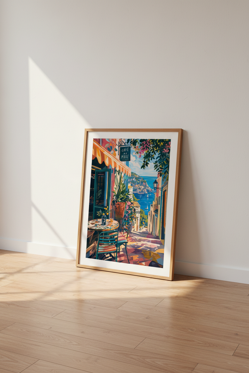 Amalfi Coast Cafe Wall Art | Mediterranean Coastal Decor | Italy Travel Poster