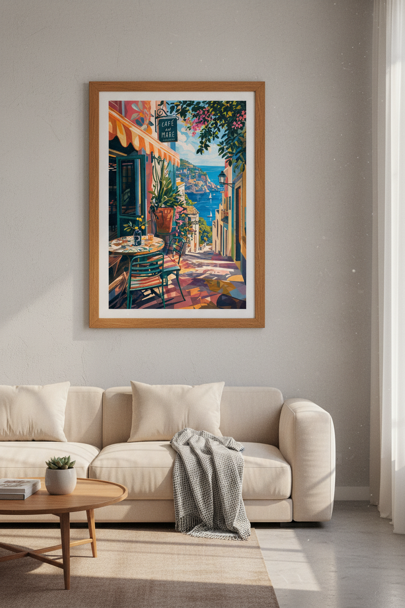 Amalfi Coast Cafe Wall Art | Mediterranean Coastal Decor | Italy Travel Poster