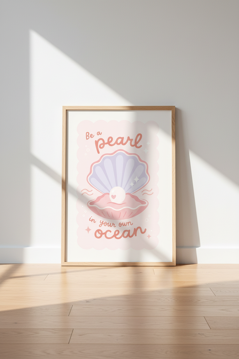 Seashell Pearl Wall Art | Pastel Pink Coquette Decor | Inspirational Quote Poster