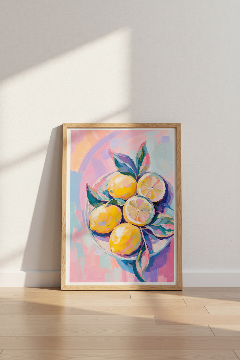 Pastel Lemon Wall Art Print | Colorful Kitchen Decor | Summer Fruit Poster