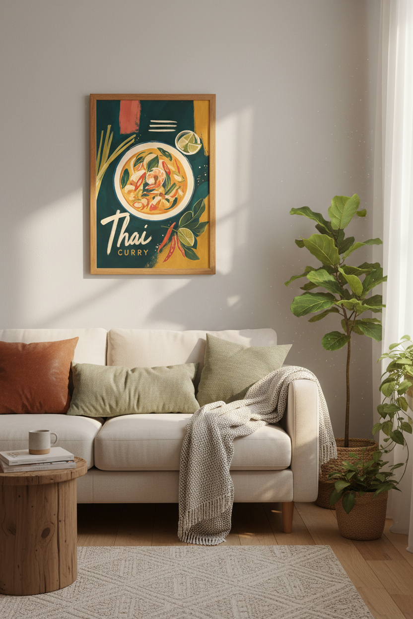 Thai Curry Food Wall Art | Colorful Kitchen Decor | Modern Painterly Poster