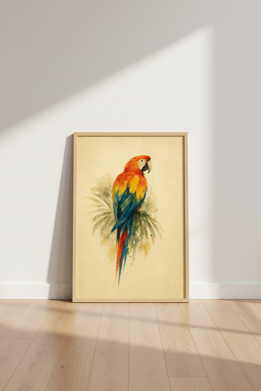 Parrot Watercolor Wall Art | Tropical Macaw Bird Poster, Boho Living Room Decor