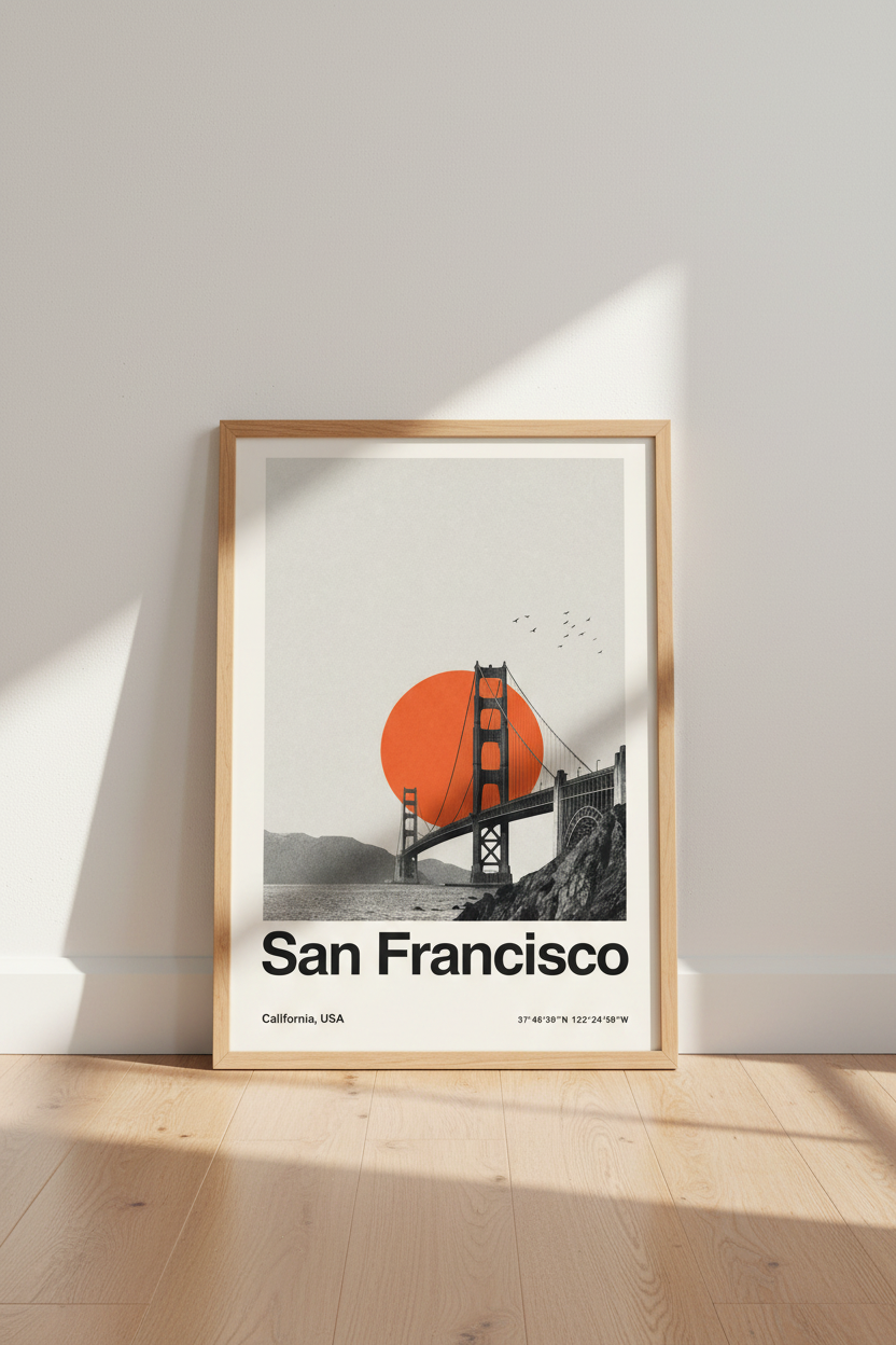 San Francisco Wall Art | Golden Gate Minimalist Poster, California Travel Decor