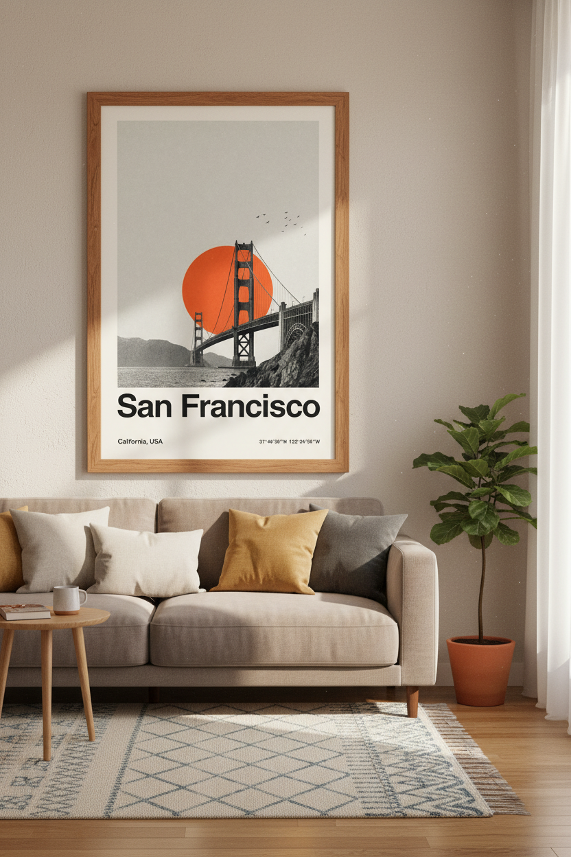 San Francisco Wall Art | Golden Gate Minimalist Poster, California Travel Decor