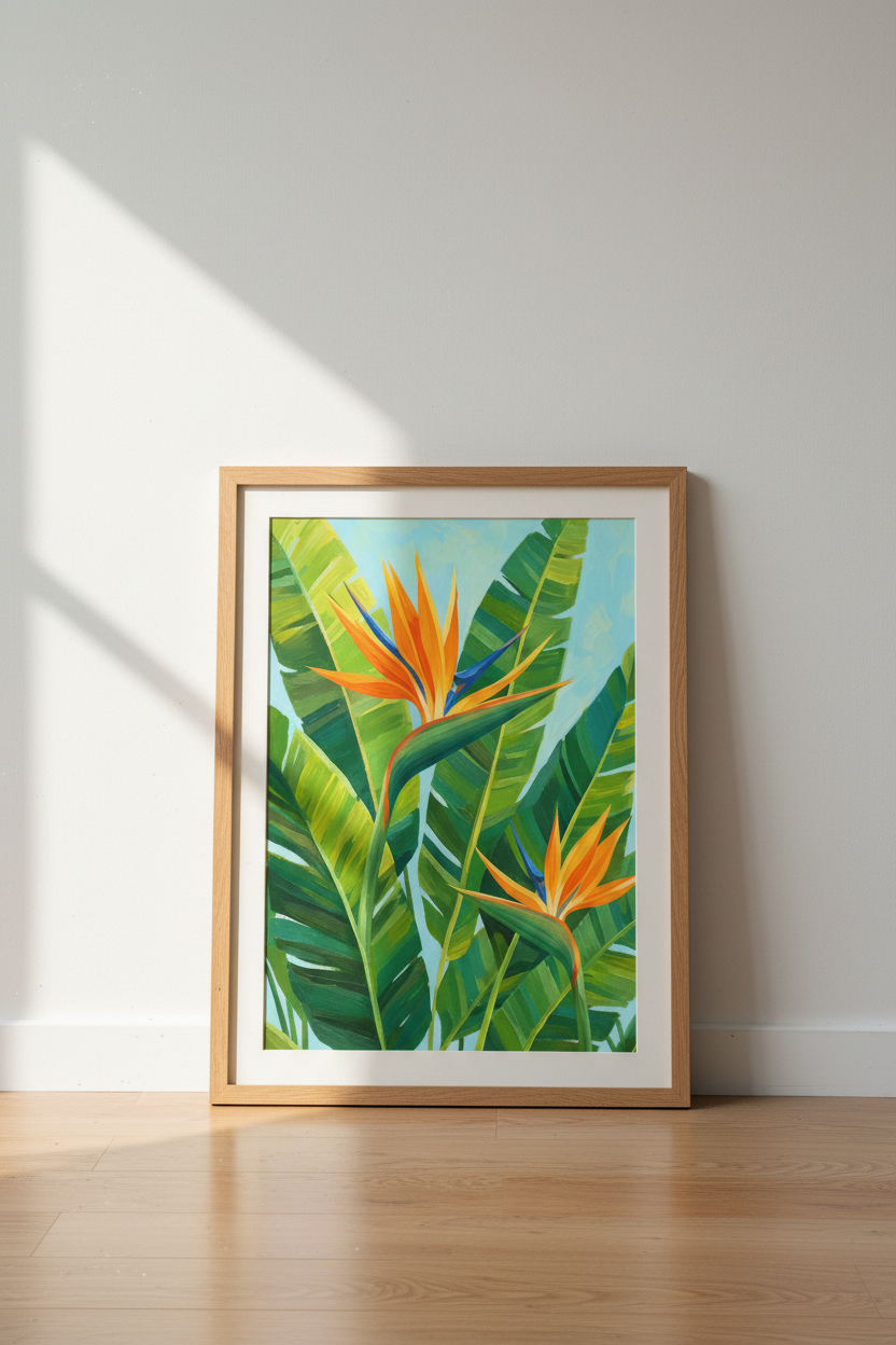 Tropical Bird of Paradise wall art Print | Living Room Decor | Vibrant Poster