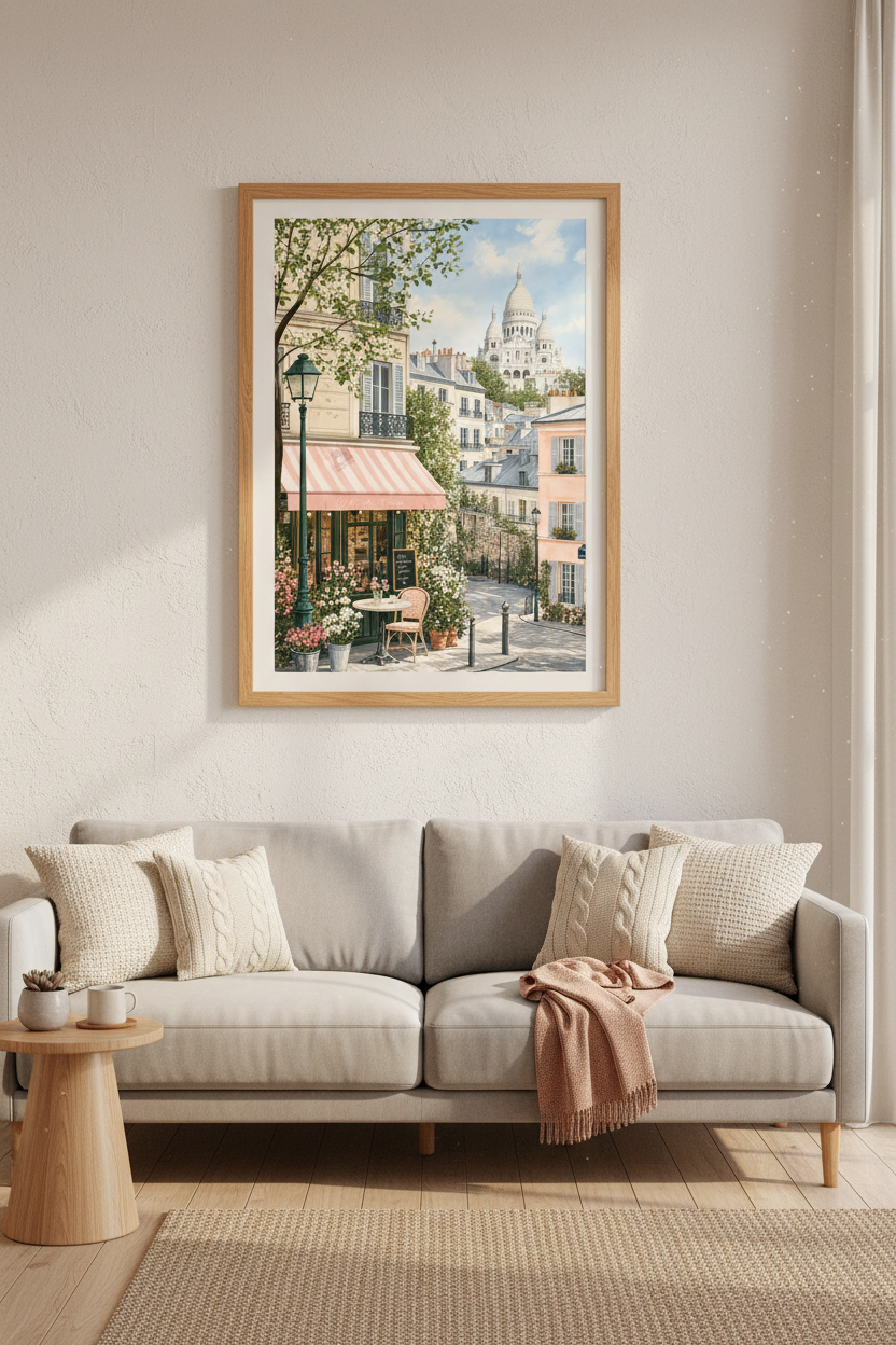Paris Cafe Wall Art | Montmartre Sacre Coeur Print | French Pastel Decor