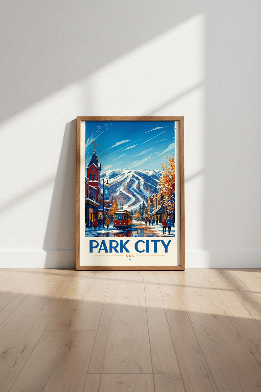 Park City Utah Ski Travel Poster | Winter Mountain Wall Art, Modern Cabin Decor