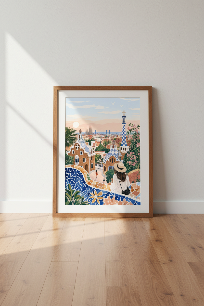 Barcelona Park Guell Wall Art | Spain Travel Poster | Mediterranean Aesthetic Decor