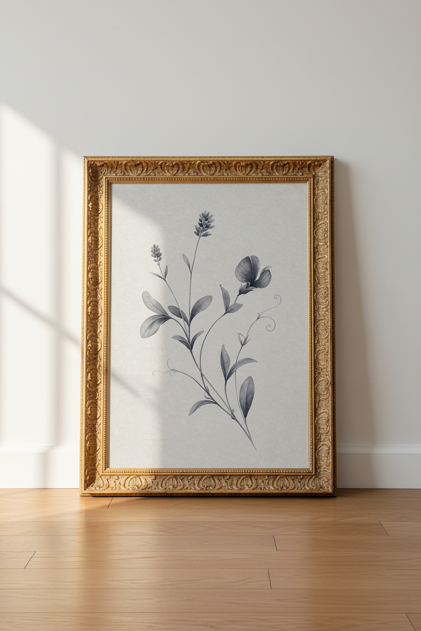 Blue Botanical Wall Art | Watercolor Tones, Neutral Decor | Living Room Poster