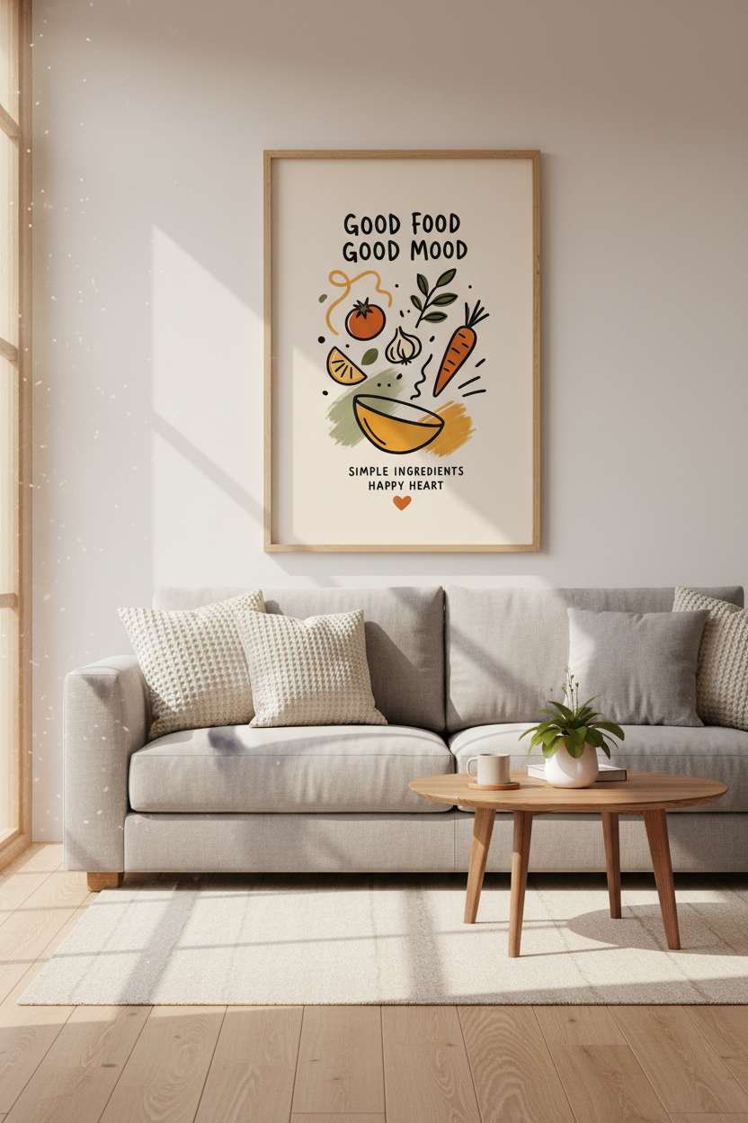 Good Food Good Mood Kitchen Art | Modern Foodie Poster, Dining Room Decor