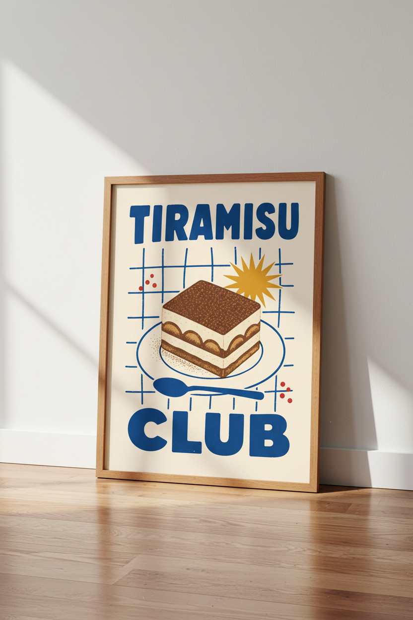 Tiramisu Club Wall Art Print | Kitchen Decor | Bold Retro Foodie Poster