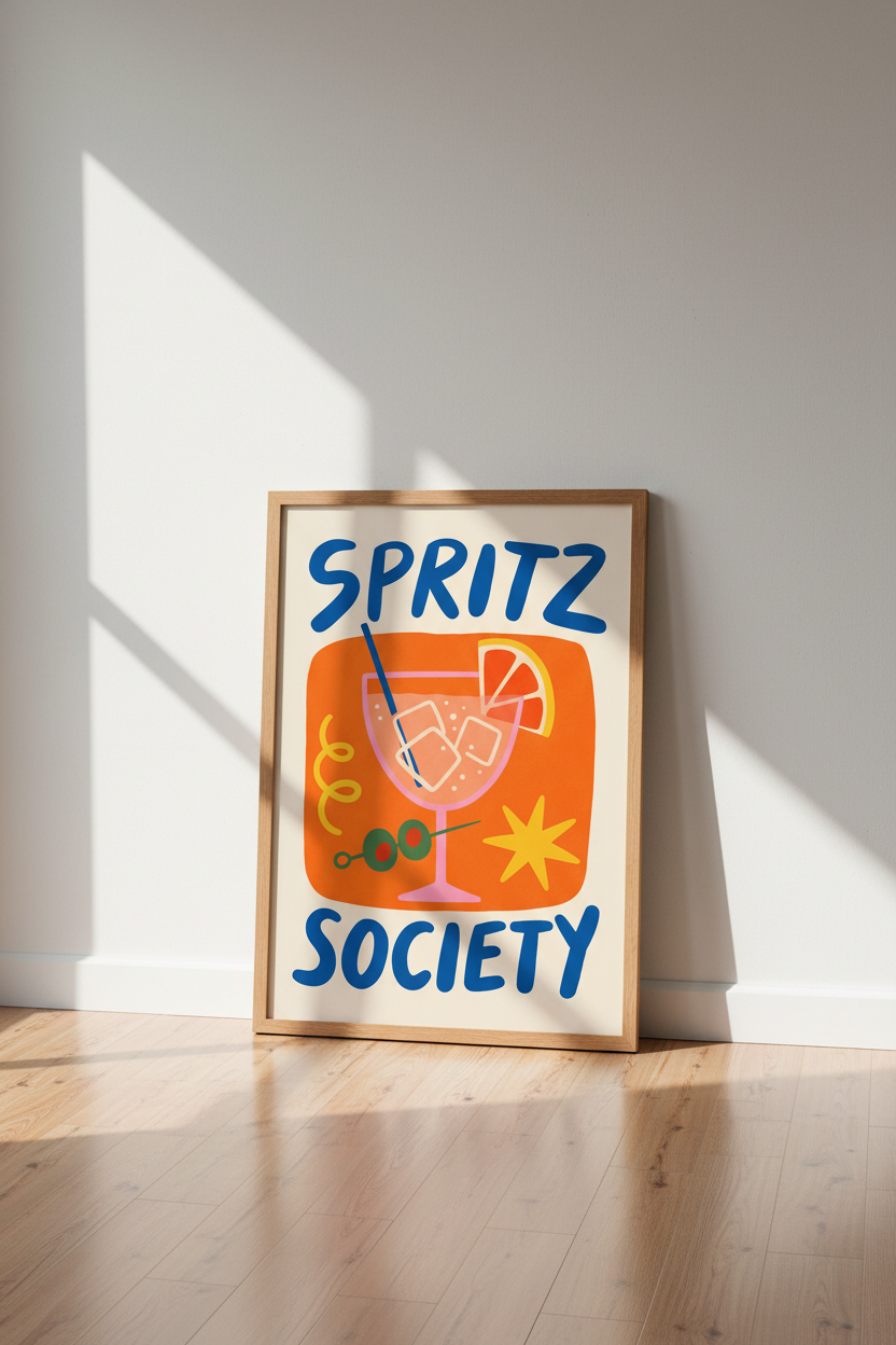 Spritz Society Martini Wall Art | Colorful Retro Bar Cart Decor | Modern Kitchen Poster