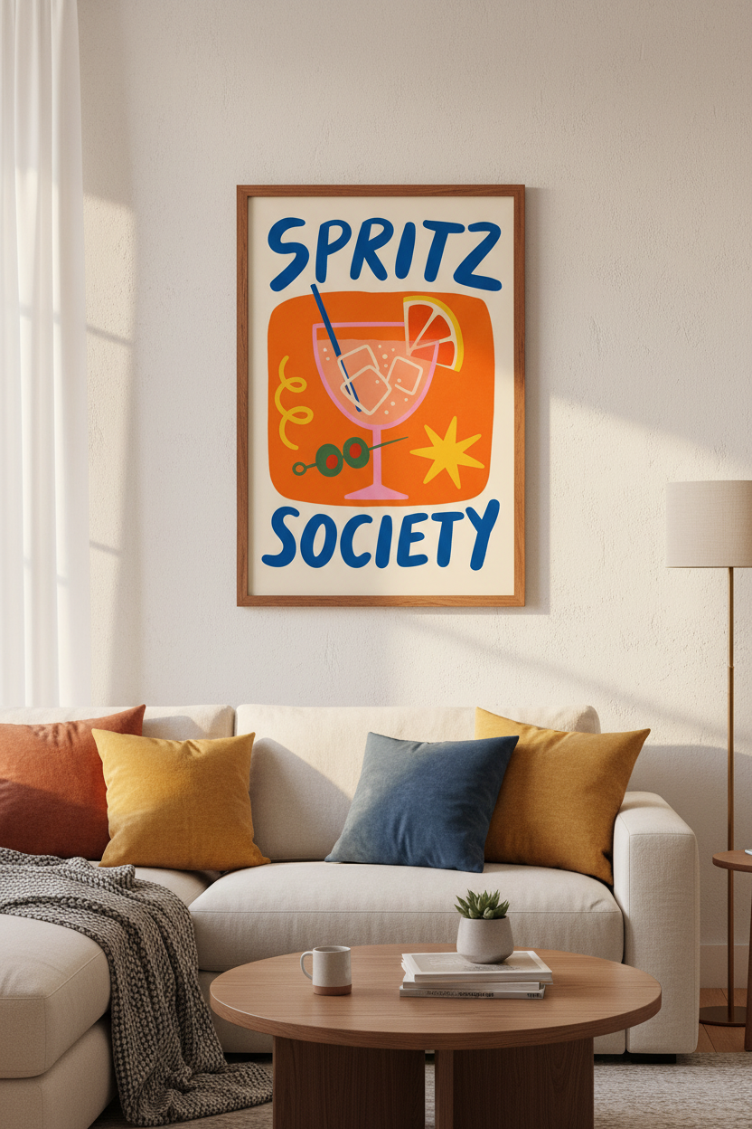 Spritz Society Martini Wall Art | Colorful Retro Bar Cart Decor | Modern Kitchen Poster