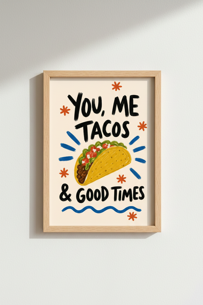 taco wall art | Whimsical, bold colors | Kitchen decor