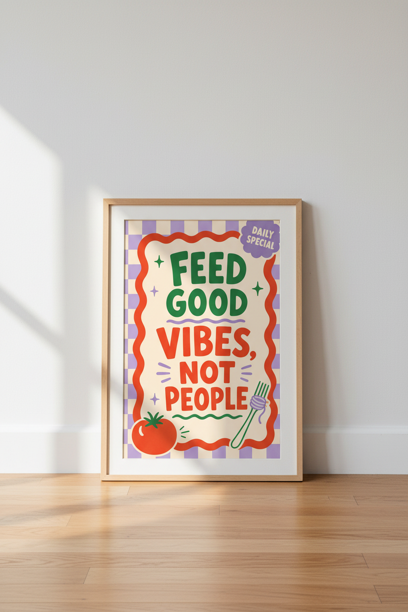 Feed Good Vibes Retro Poster | Kitchen Wall Art | Kitschy Colorful Decor