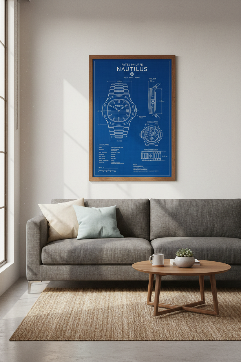 Nautilus Watch Blueprint Wall Art | Luxury Design Poster, Office Decor