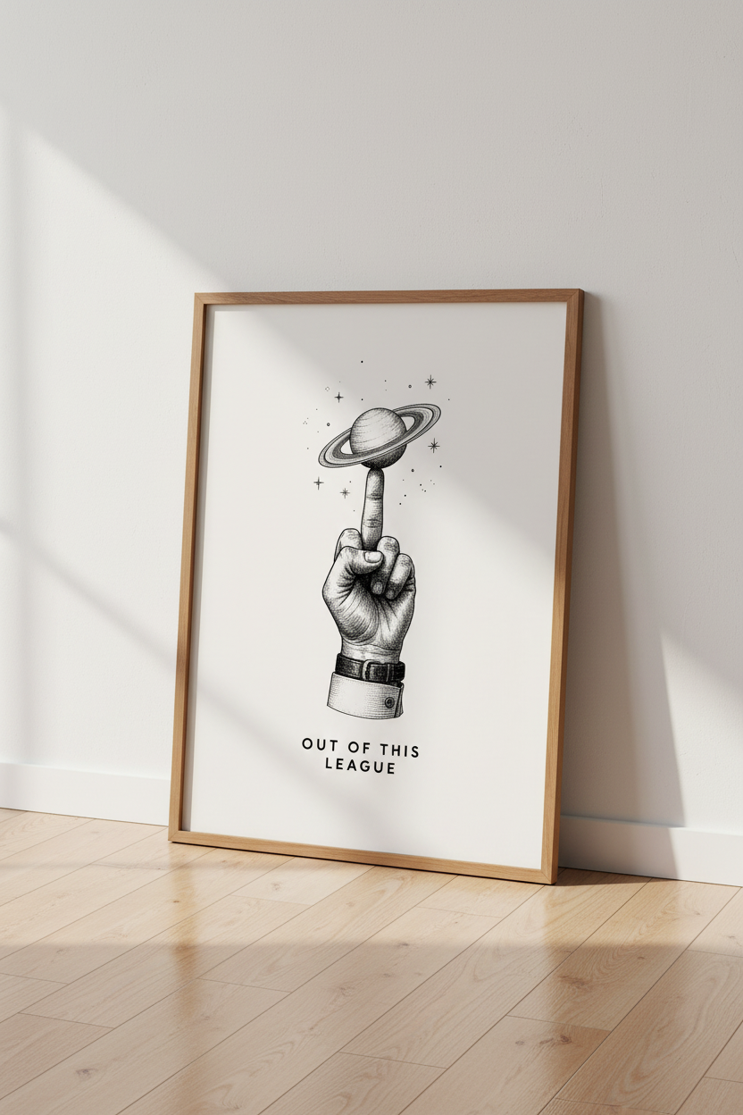 Saturn Middle Finger Wall Art | Vintage Sketch Aesthetic, Office Poster