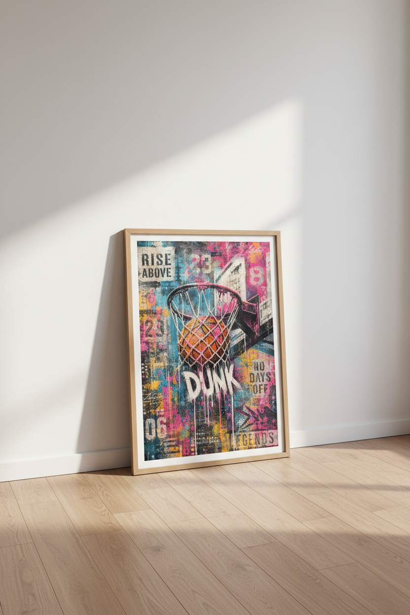 Basketball Graffiti Wall Art | Urban Street Art Poster, Teen Room or Man Cave Decor