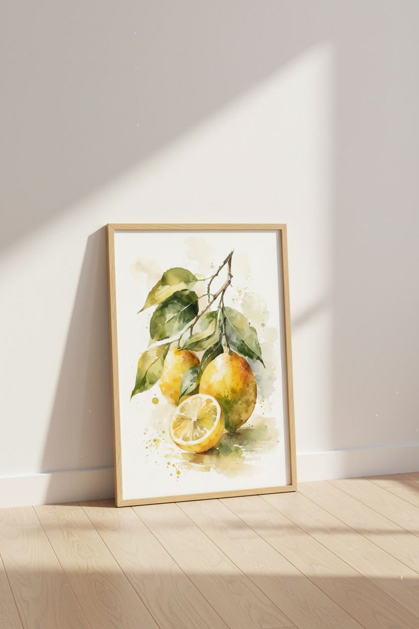 Lemon Fruit Watercolor Wall Art Print | Kitchen Decor | Mediterranean Poster
