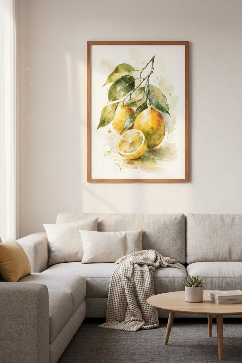 Lemon Fruit Watercolor Wall Art Print | Kitchen Decor | Mediterranean Poster