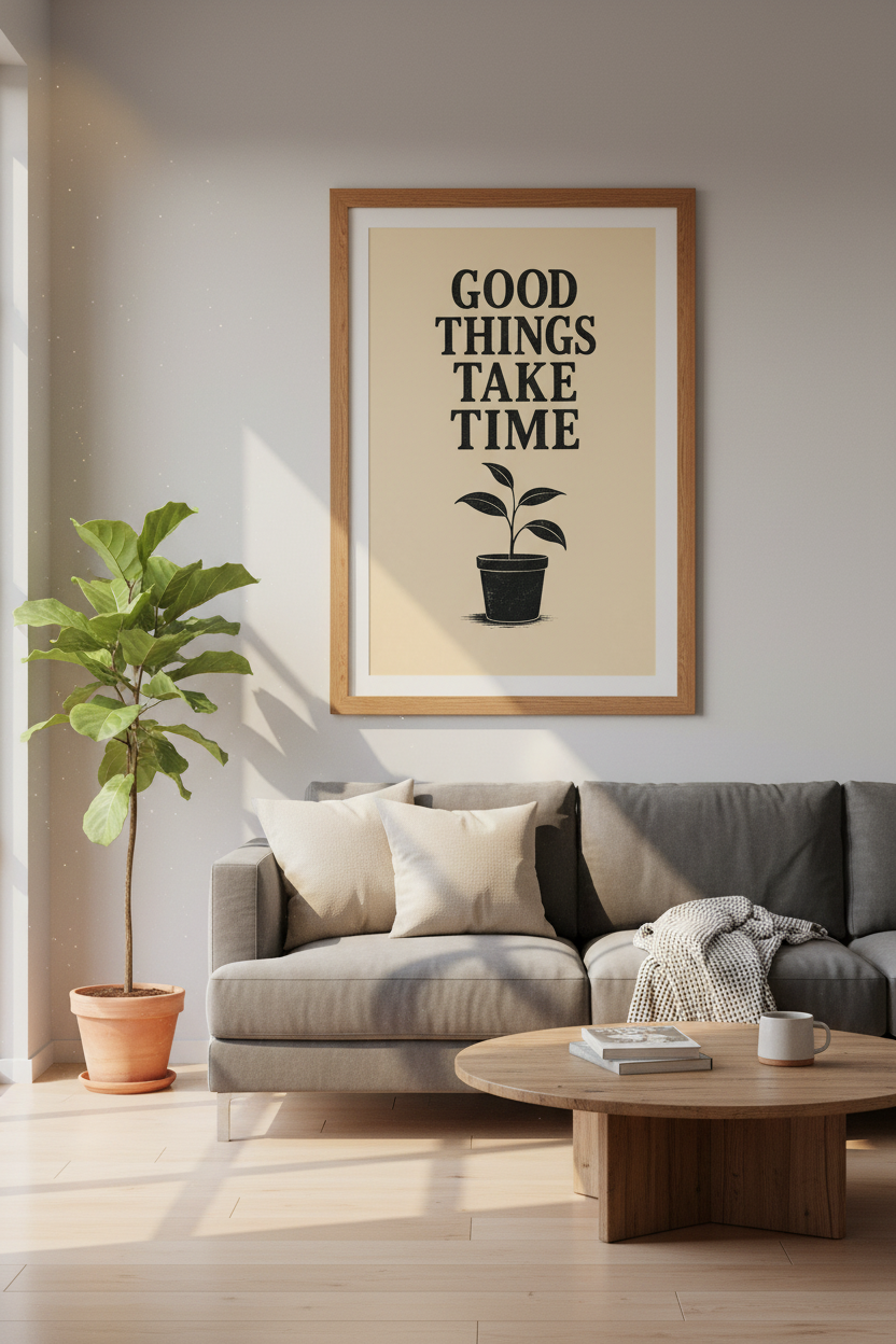 Good Things Take Time Print | Minimalist Botanical Wall Art | Motivational Office Poster